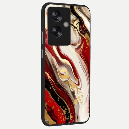  Red And White Marble back cover For Oppo A79 slim fit glass case with vibrant aesthetic design