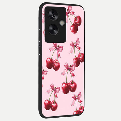  Red Cherries Pattern back cover For Oppo A79 slim fit glass case with vibrant aesthetic design
