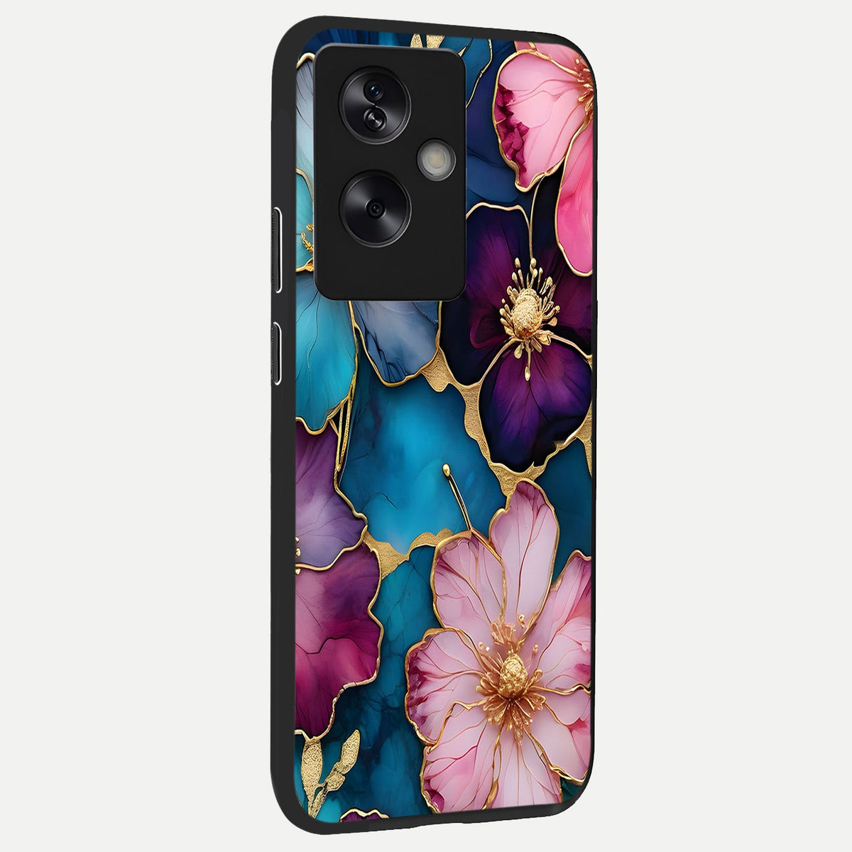  Sparkle Floral back cover For Oppo A79 slim fit glass case with vibrant aesthetic design