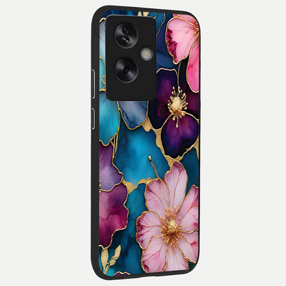  Sparkle Floral back cover For Oppo A79 slim fit glass case with vibrant aesthetic design