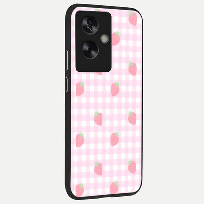  Strawberry Picnic Love back cover For Oppo A79 slim fit glass case with vibrant aesthetic design