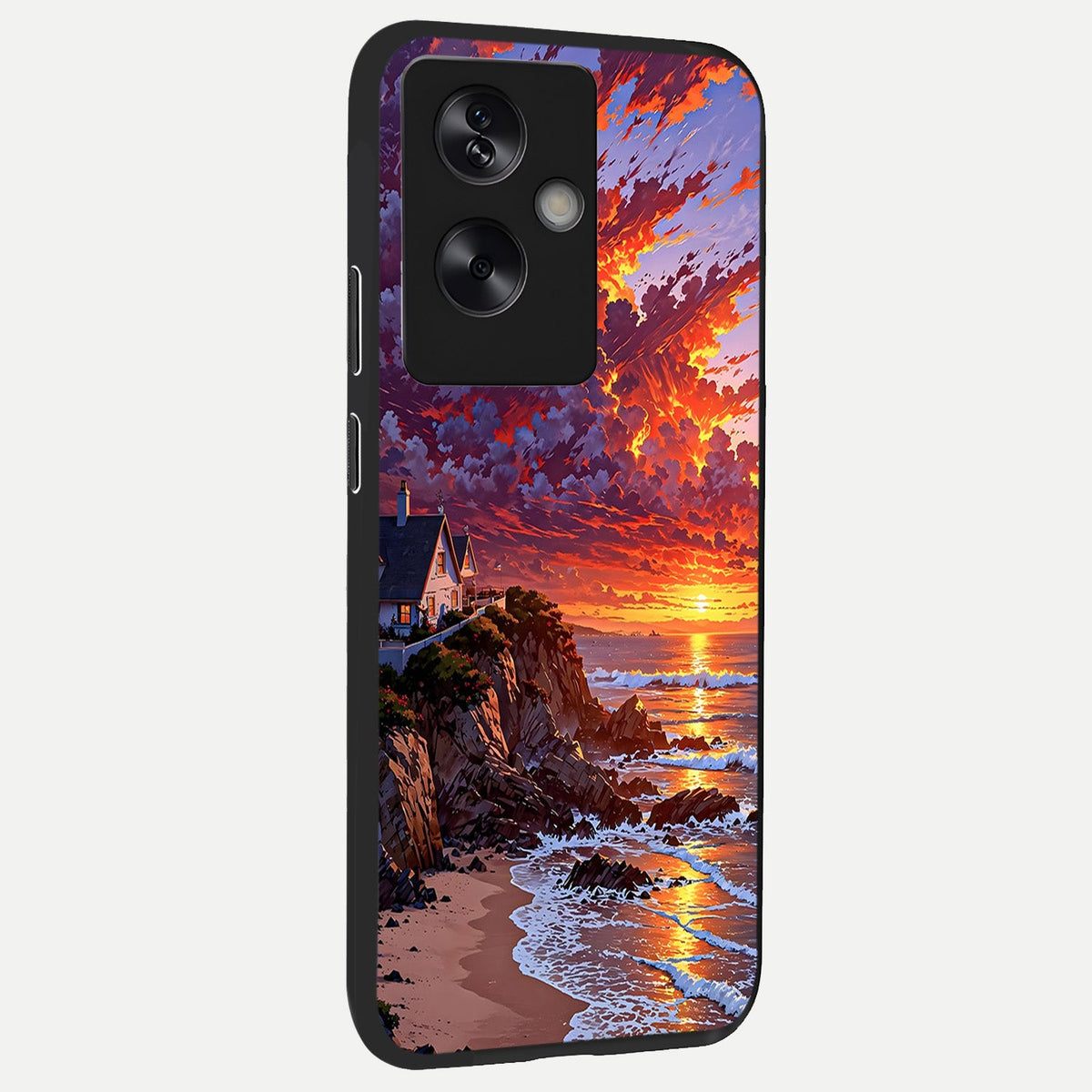  Sunset House By Sea back cover For Oppo A79 slim fit glass case with vibrant aesthetic design