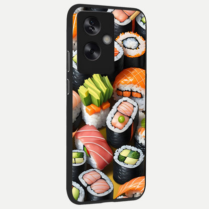  Sushi Food Pattern back cover For Oppo A79 slim fit glass case with vibrant aesthetic design