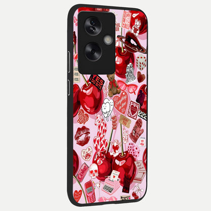  Sweet Cherry Chaos back cover For Oppo A79 slim fit glass case with vibrant aesthetic design