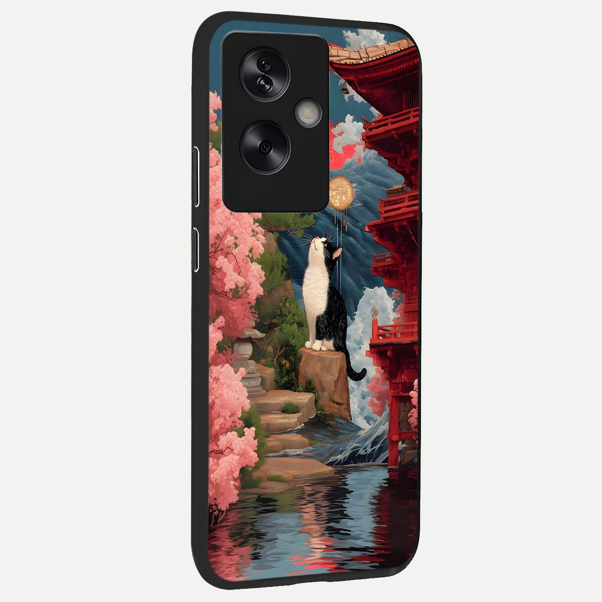  Temple Cat Scenery back cover For Oppo A79 slim fit glass case with vibrant aesthetic design