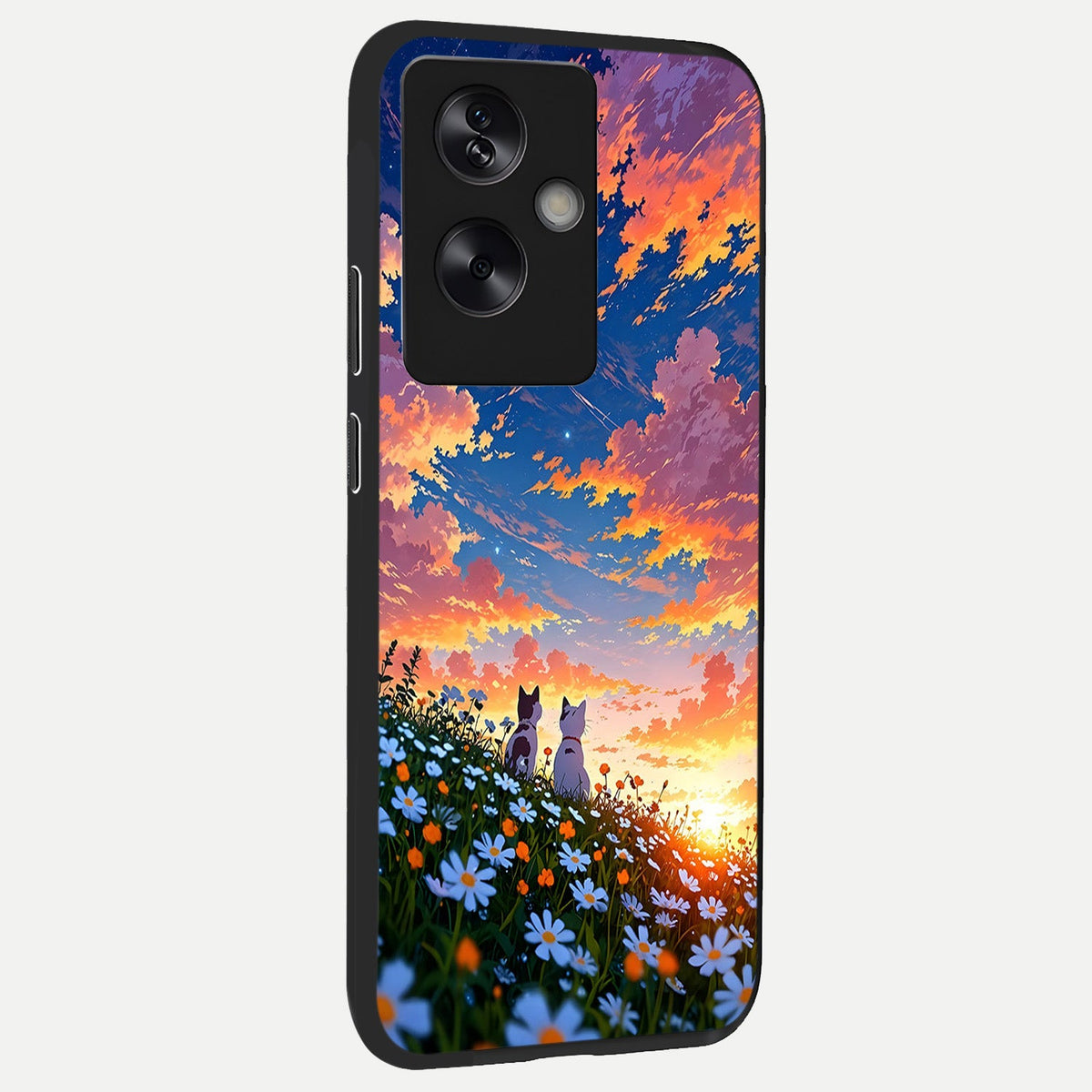  Two Cats Friends back cover For Oppo A79 slim fit glass case with vibrant aesthetic design
