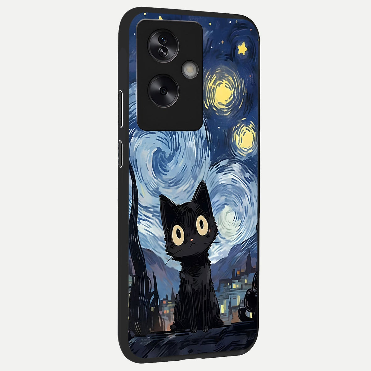  Van Gogh Cat back cover For Oppo A79 slim fit glass case with vibrant aesthetic design