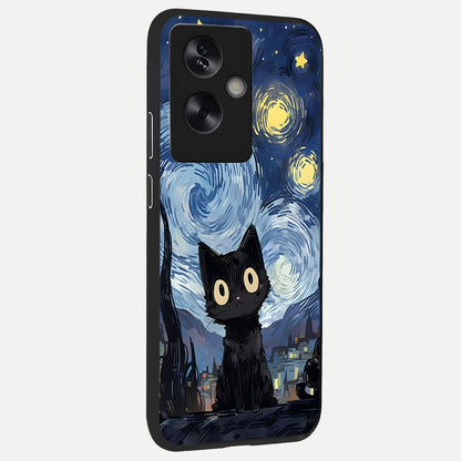  Van Gogh Cat back cover For Oppo A79 slim fit glass case with vibrant aesthetic design