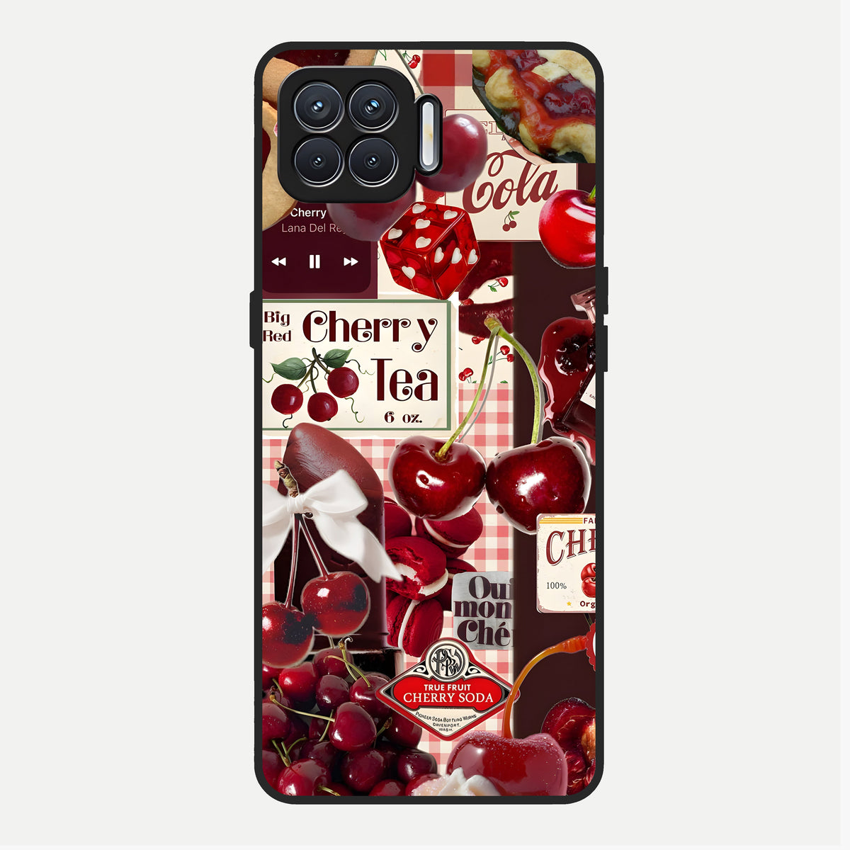  Aesthetic Cherry Tea Glass Case For Oppo F17 back cover – full design glossy printed glass finish