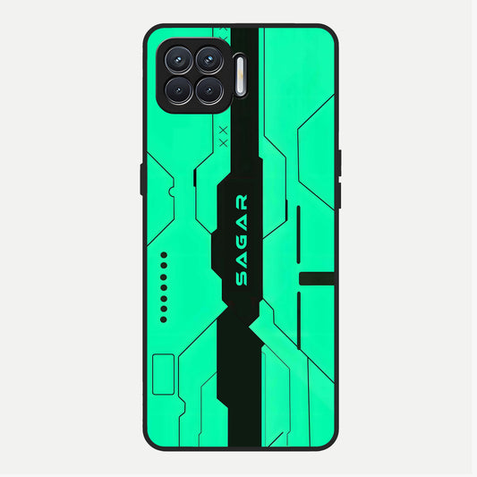  Aqua Tech CYBERPUNK Custom Name Glass Case For Oppo F17 back cover – full design glossy printed glass finish