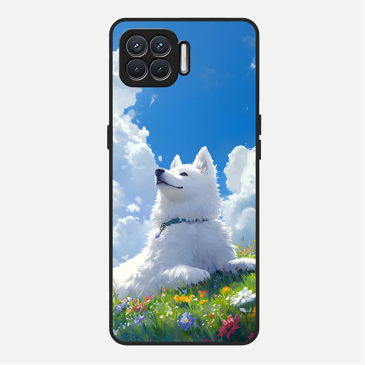  Blissful Cloud Pup Glass Case For Oppo F17 back cover – full design glossy printed glass finish