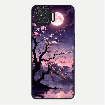  Blossom Pink Moon Glass Case For Oppo F17 back cover – full design glossy printed glass finish