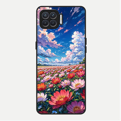  Blossom Sky Field Glass Case For Oppo F17 back cover – full design glossy printed glass finish