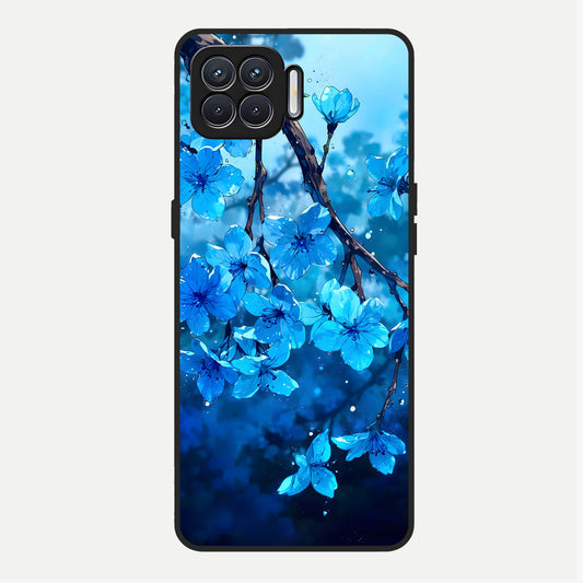  Blue Blossoms Branch Glass Case For Oppo F17 back cover – full design glossy printed glass finish