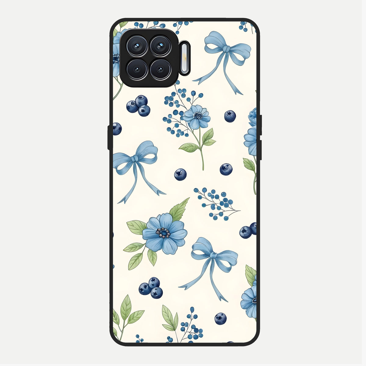  Blue Flower And Bow Glass Case For Oppo F17 back cover – full design glossy printed glass finish