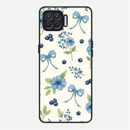 Blue Flower And Bow Glass Case For Oppo F17 back cover – full design glossy printed glass finish