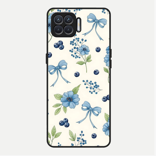  Blue Flower And Bow Glass Case For Oppo F17 back cover – full design glossy printed glass finish