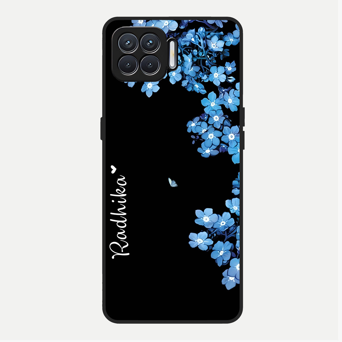  Blue Petal Dream Custom Name Glass Case For Oppo F17 back cover – full design glossy printed glass finish