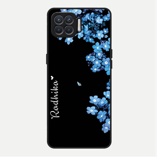  Blue Petal Dream Custom Name Glass Case For Oppo F17 back cover – full design glossy printed glass finish