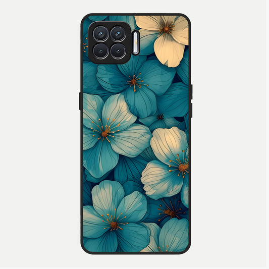  Blue Shade Floral Glass Case For Oppo F17 back cover – full design glossy printed glass finish