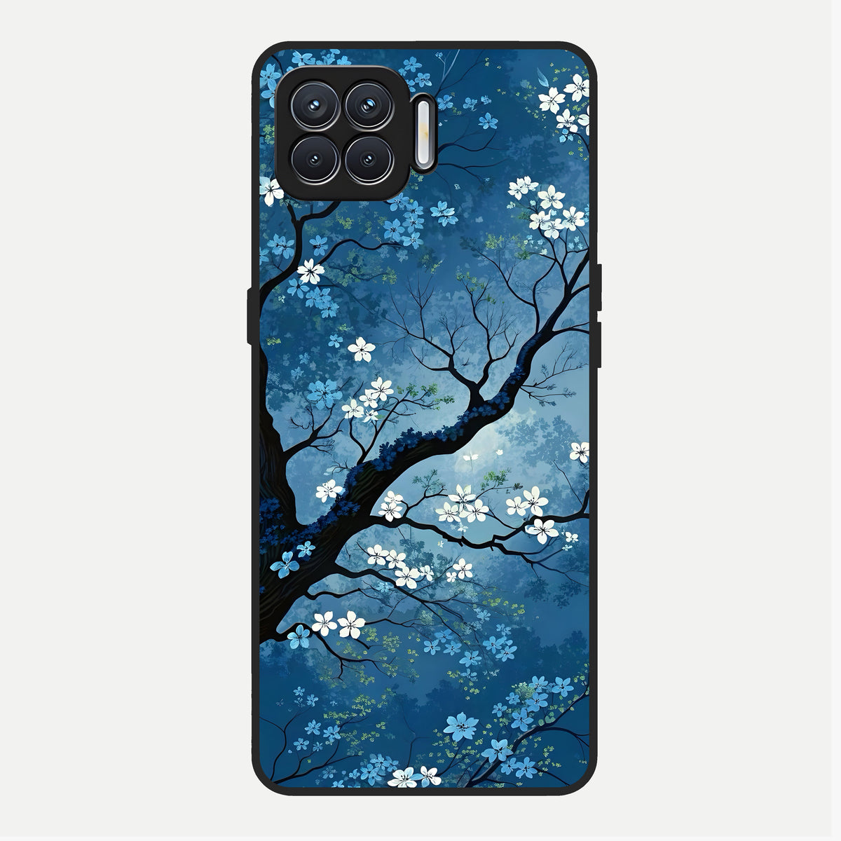  Blue Tree Serenity Glass Case For Oppo F17 back cover – full design glossy printed glass finish