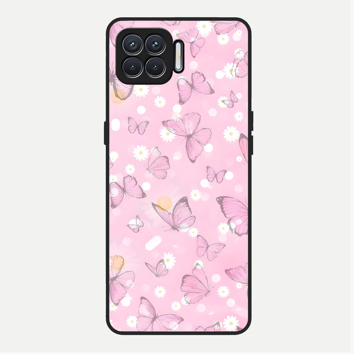  Blush Butterfly Garden Glass Case For Oppo F17 back cover – full design glossy printed glass finish