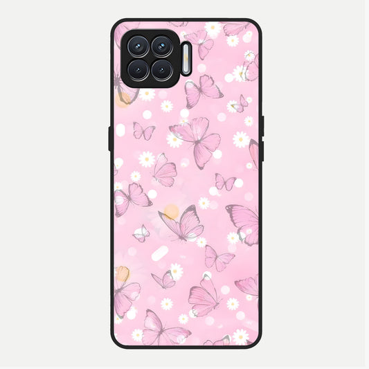  Blush Butterfly Garden Glass Case For Oppo F17 back cover – full design glossy printed glass finish