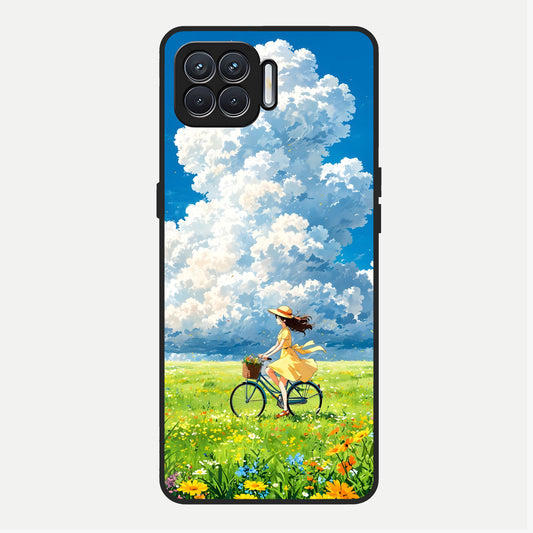 Breezy Meadow Ride Glass Case For Oppo F17 back cover – full design glossy printed glass finish