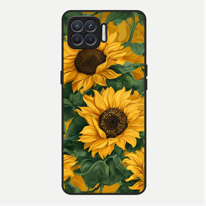  Bright Sunflower Bloom Glass Case For Oppo F17 back cover – full design glossy printed glass finish
