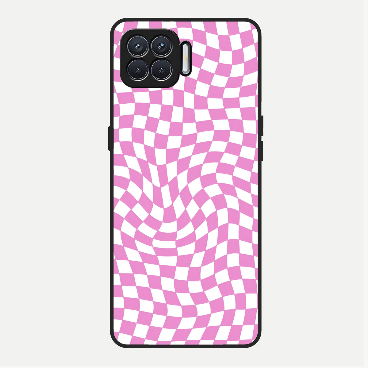  Bubblegum Check Wave Glass Case For Oppo F17 back cover – full design glossy printed glass finish
