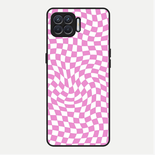  Bubblegum Check Wave Glass Case For Oppo F17 back cover – full design glossy printed glass finish