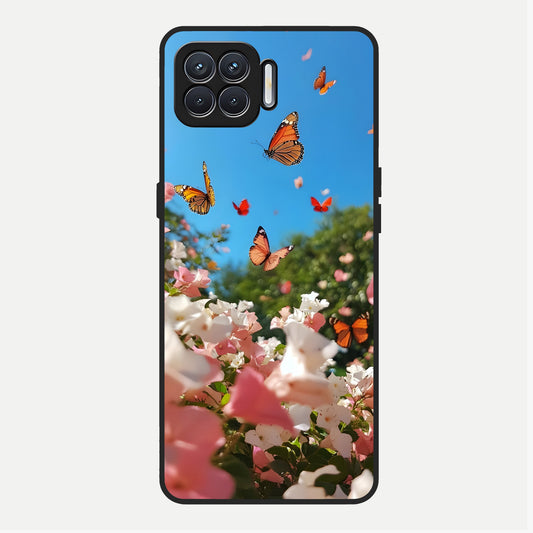  Butterflies In Bloom Sky Glass Case For Oppo F17 back cover – full design glossy printed glass finish
