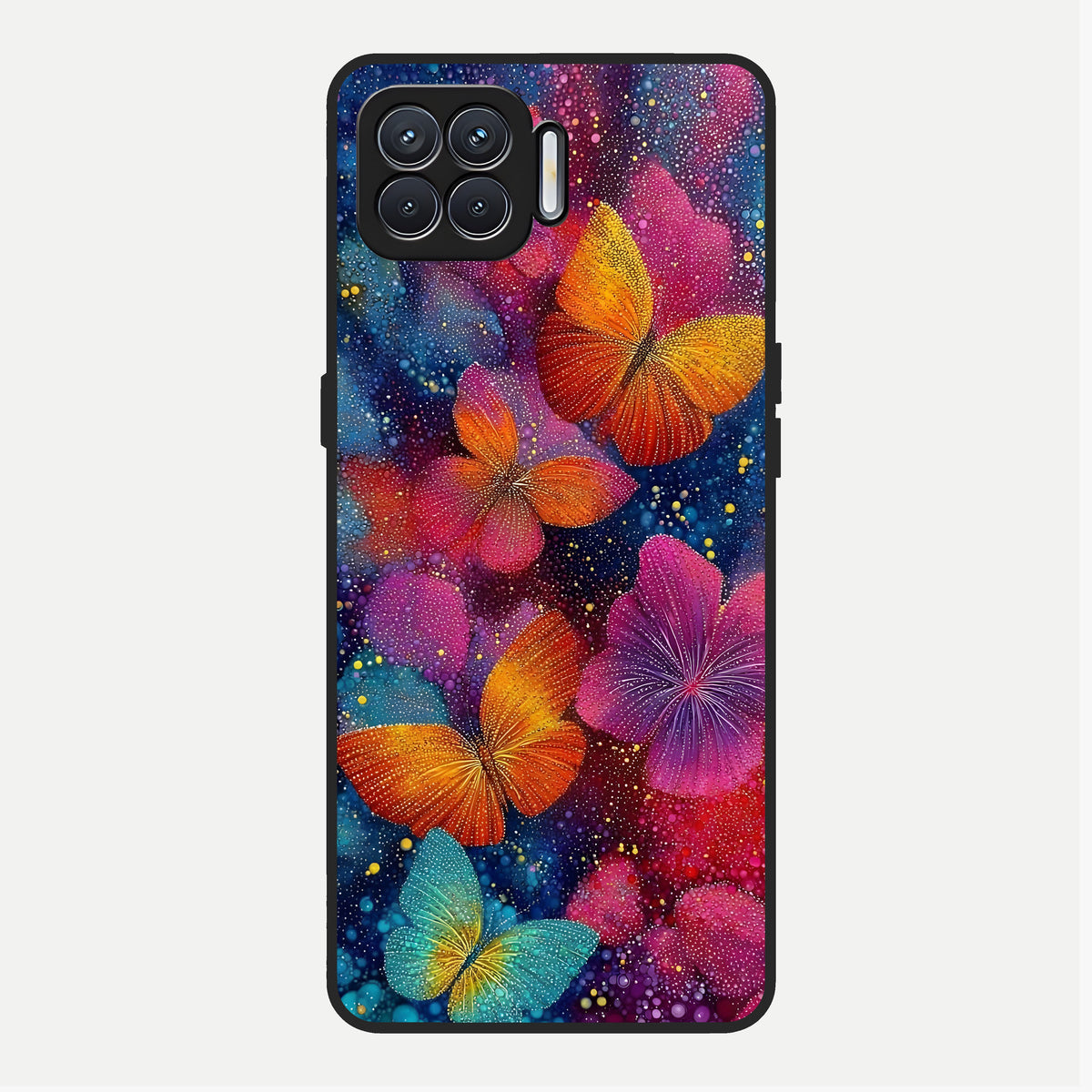  Butterfly Dream Mist Glass Case For Oppo F17 back cover – full design glossy printed glass finish