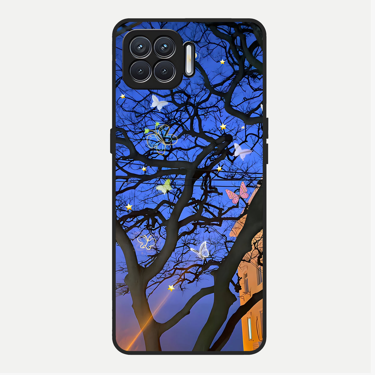  Butterfly Night Magic Glass Case For Oppo F17 back cover – full design glossy printed glass finish