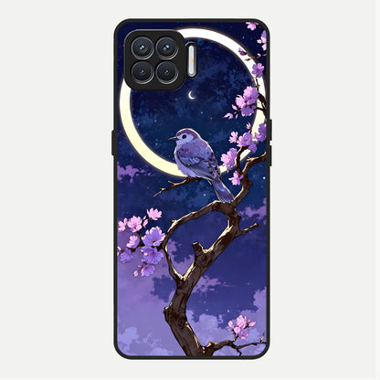  Celestial Bird Blossom Glass Case For Oppo F17 back cover – full design glossy printed glass finish