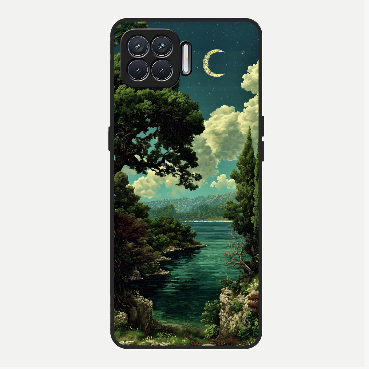  Celestial Lake Peace Glass Case For Oppo F17 back cover – full design glossy printed glass finish