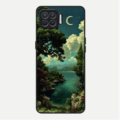  Celestial Lake Peace Glass Case For Oppo F17 back cover – full design glossy printed glass finish