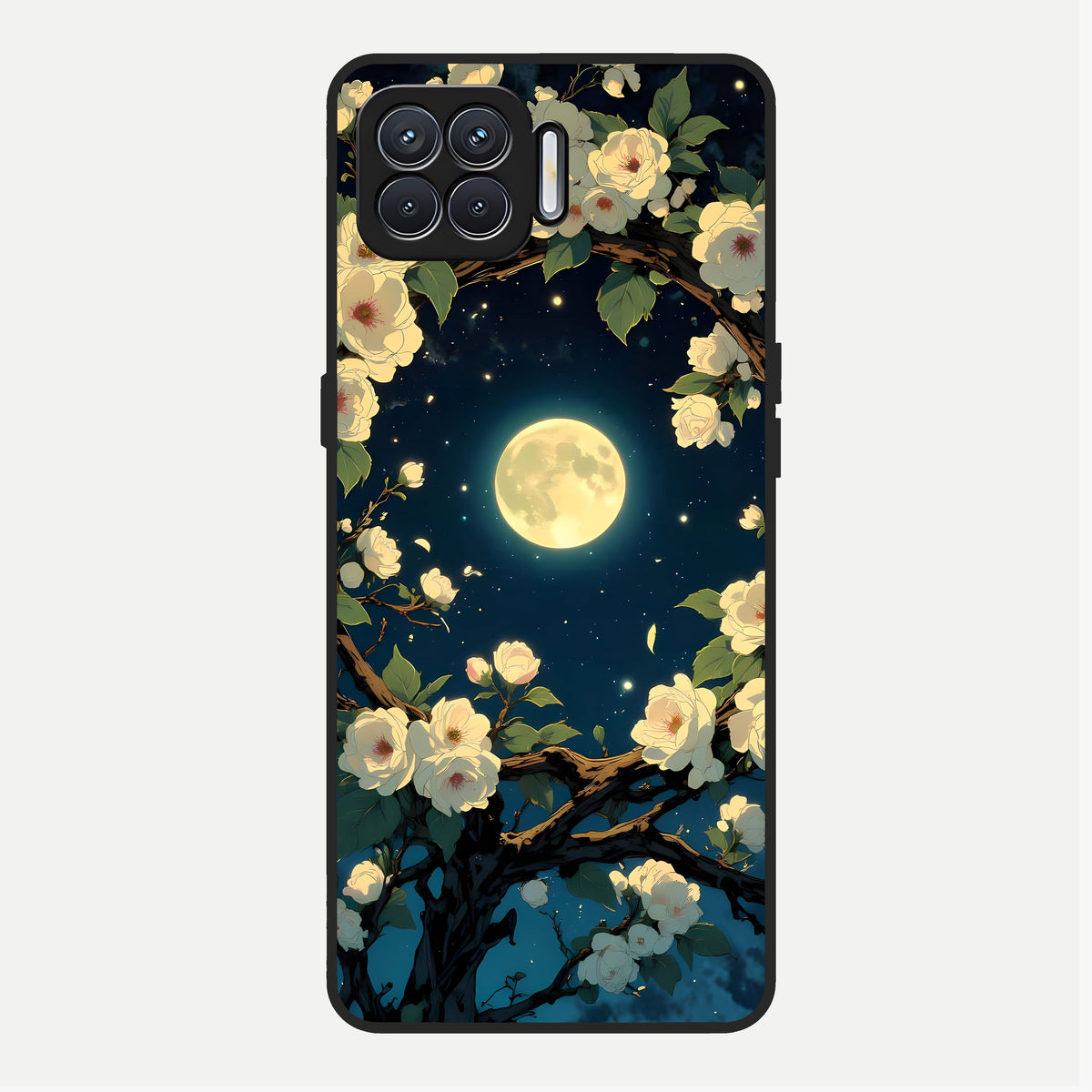  Celestial Moon And Flower Glass Case For Oppo F17 back cover – full design glossy printed glass finish