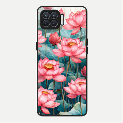  Celestial Pink Lotus Glass Case For Oppo F17 back cover – full design glossy printed glass finish