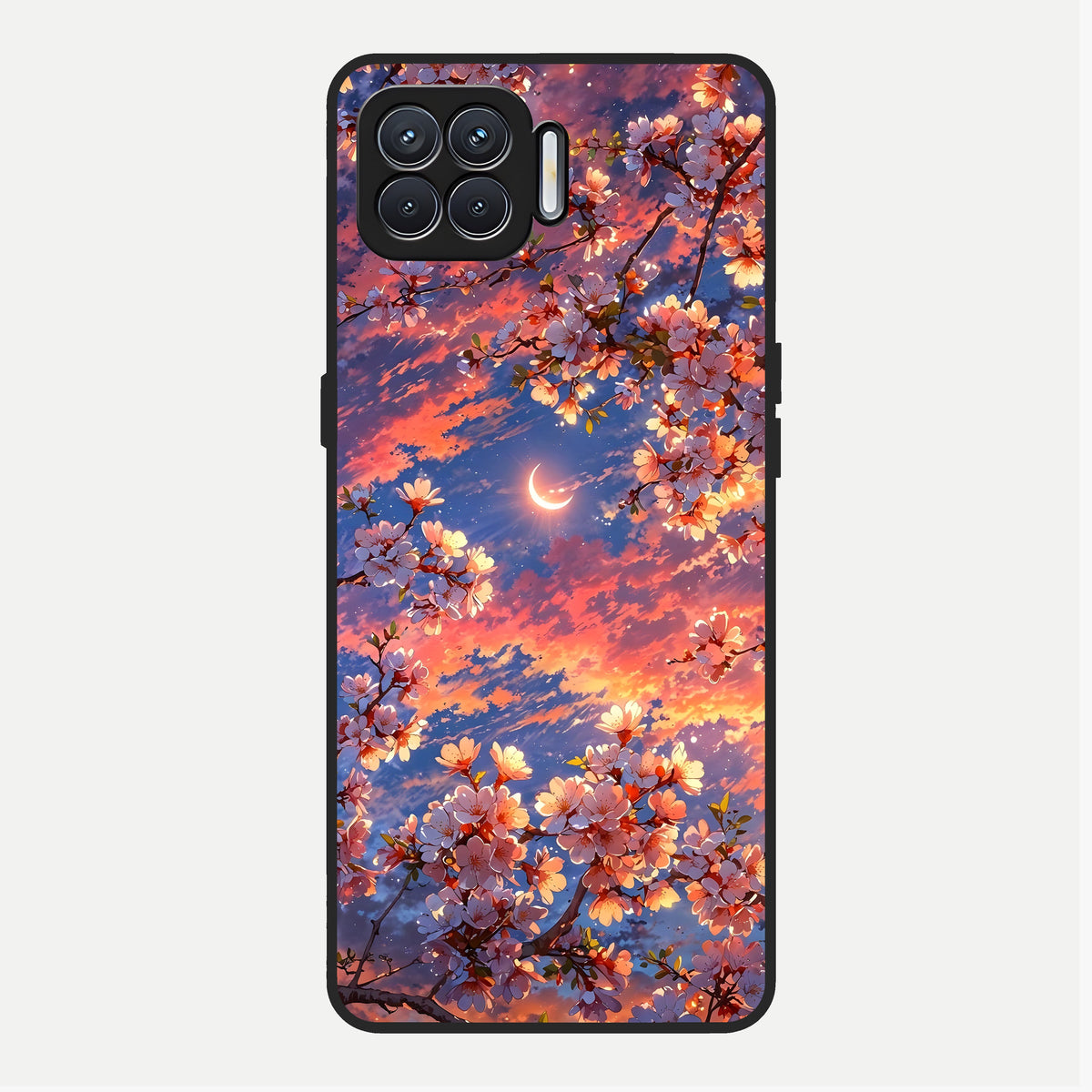  Celestial Sakura Sunset Glass Case For Oppo F17 back cover – full design glossy printed glass finish