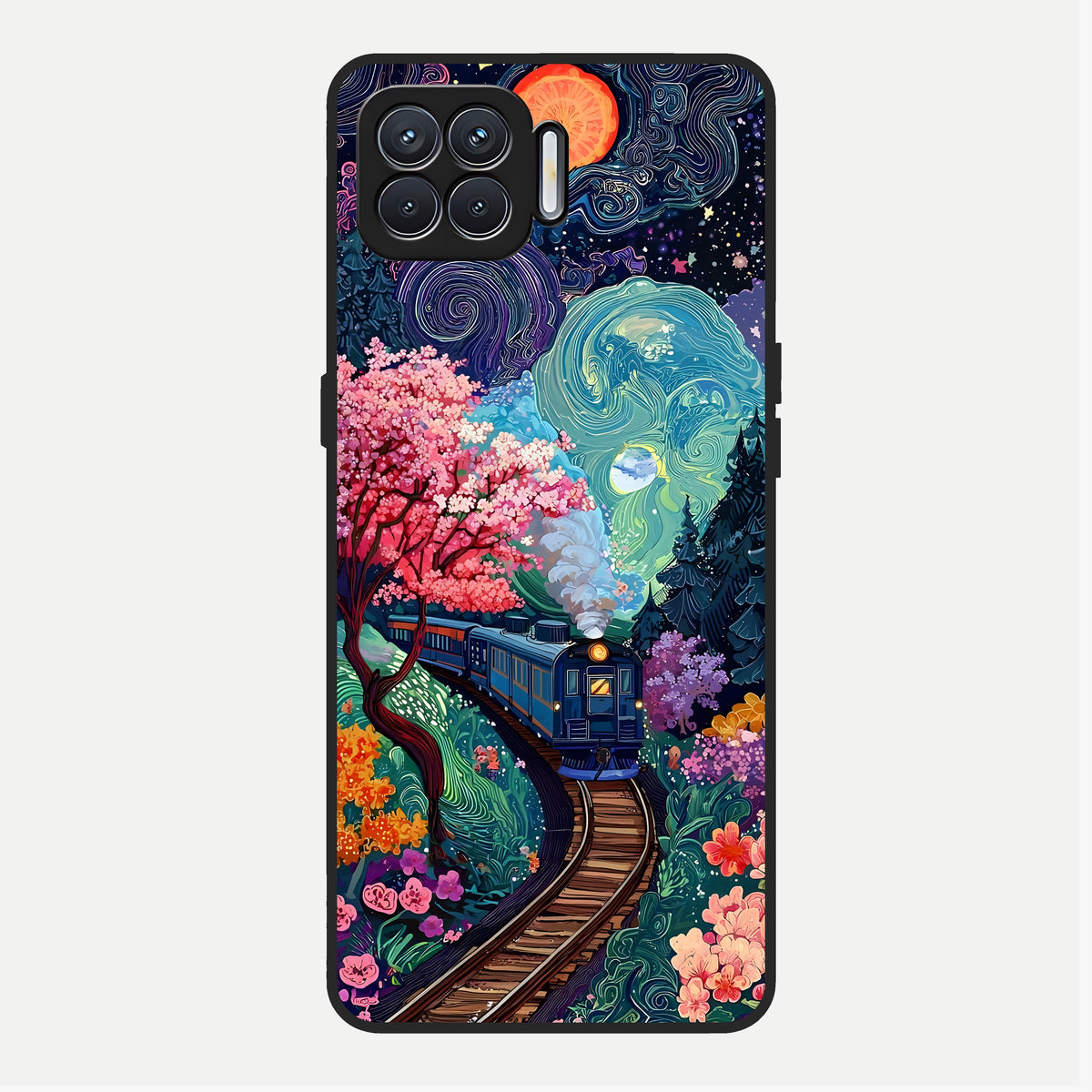  Celestial Train Journey Glass Case For Oppo F17 back cover – full design glossy printed glass finish