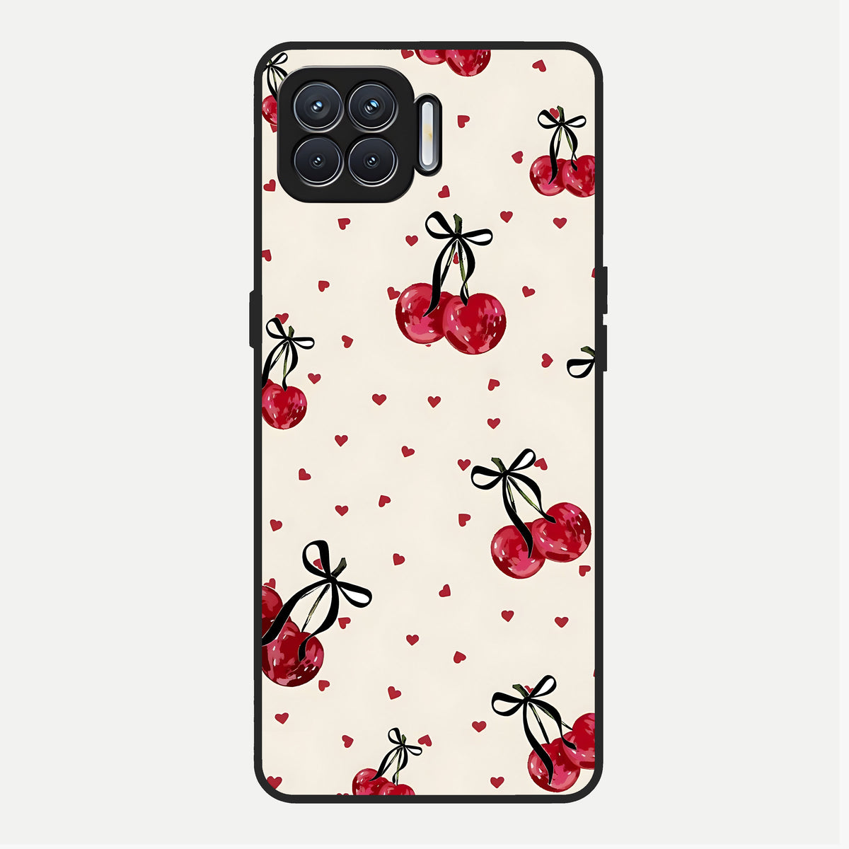  Cherry Heart Bow Glass Case For Oppo F17 back cover – full design glossy printed glass finish