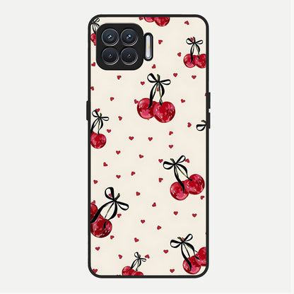  Cherry Heart Bow Glass Case For Oppo F17 back cover – full design glossy printed glass finish