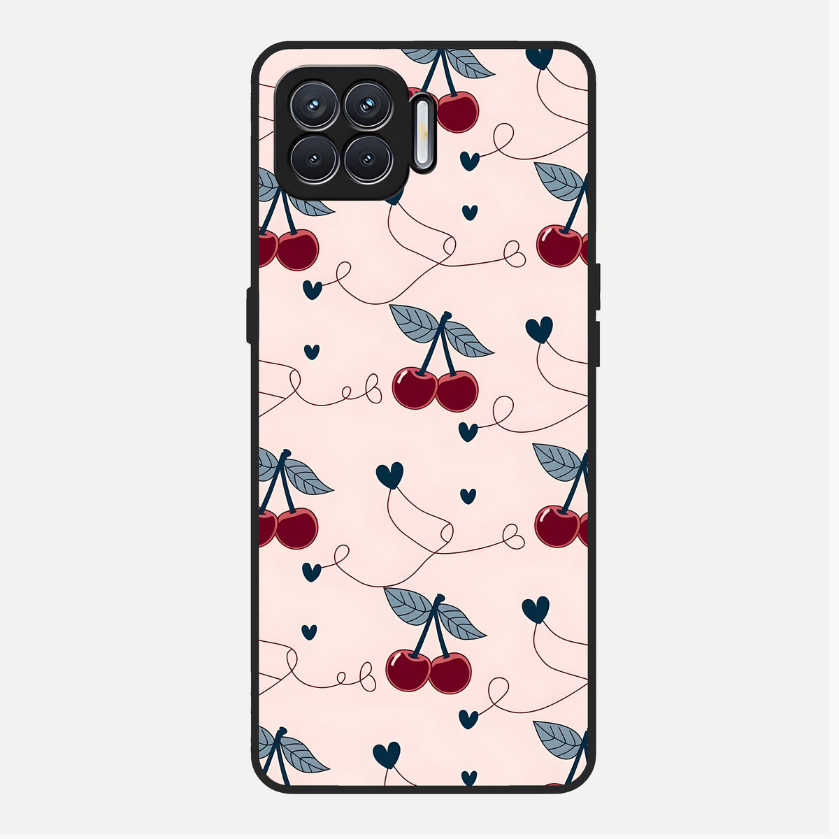  Cherry Heart Line Glass Case For Oppo F17 back cover – full design glossy printed glass finish