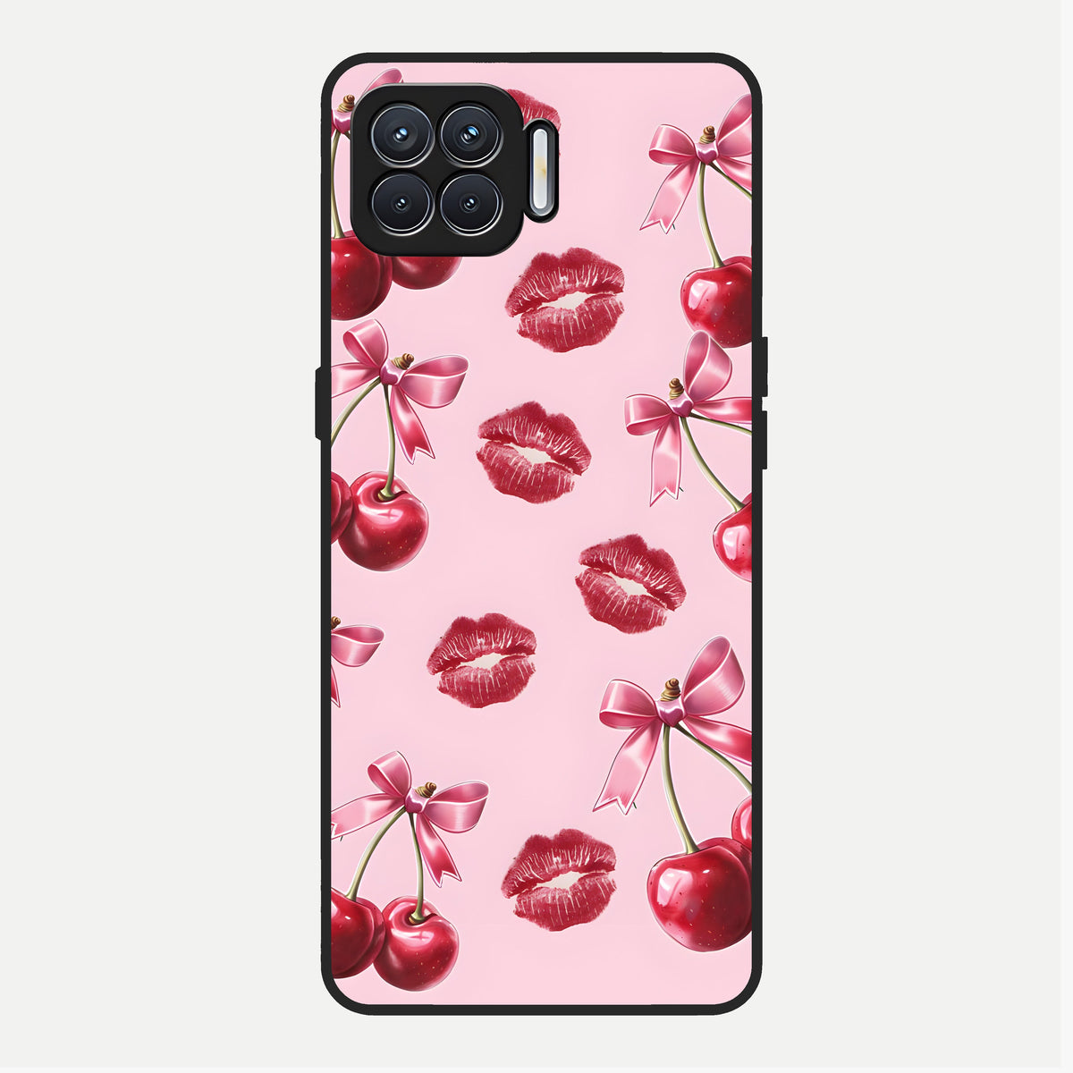  Cherry With Lips Glass Case For Oppo F17 back cover – full design glossy printed glass finish