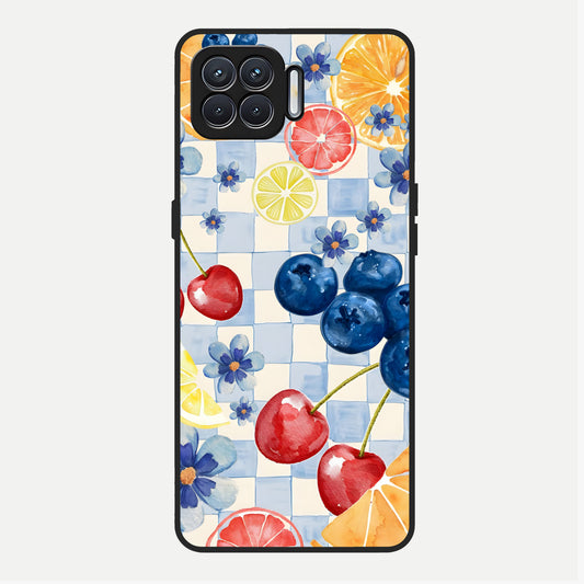  Citrus Bloom Joy Glass Case For Oppo F17 back cover – full design glossy printed glass finish