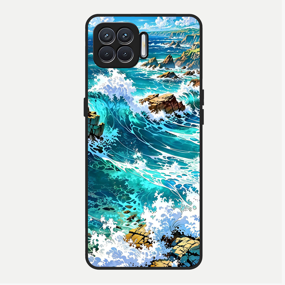  Coastal Blue Waves Glass Case For Oppo F17 back cover – full design glossy printed glass finish