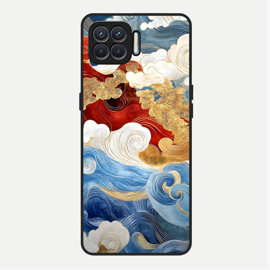  Colored Waves Glass Case For Oppo F17 back cover – full design glossy printed glass finish