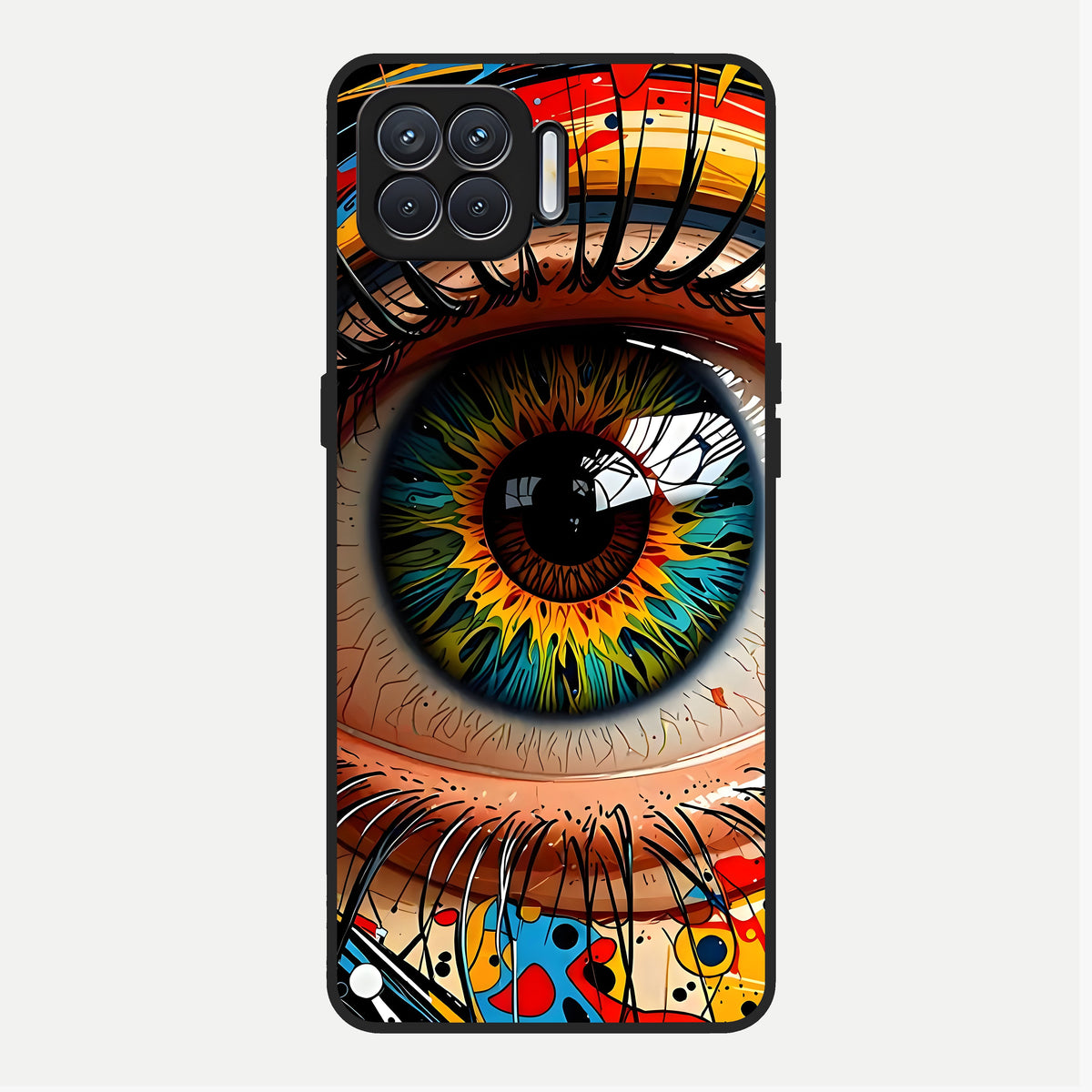  Colorful Eye Glass Case For Oppo F17 back cover – full design glossy printed glass finish