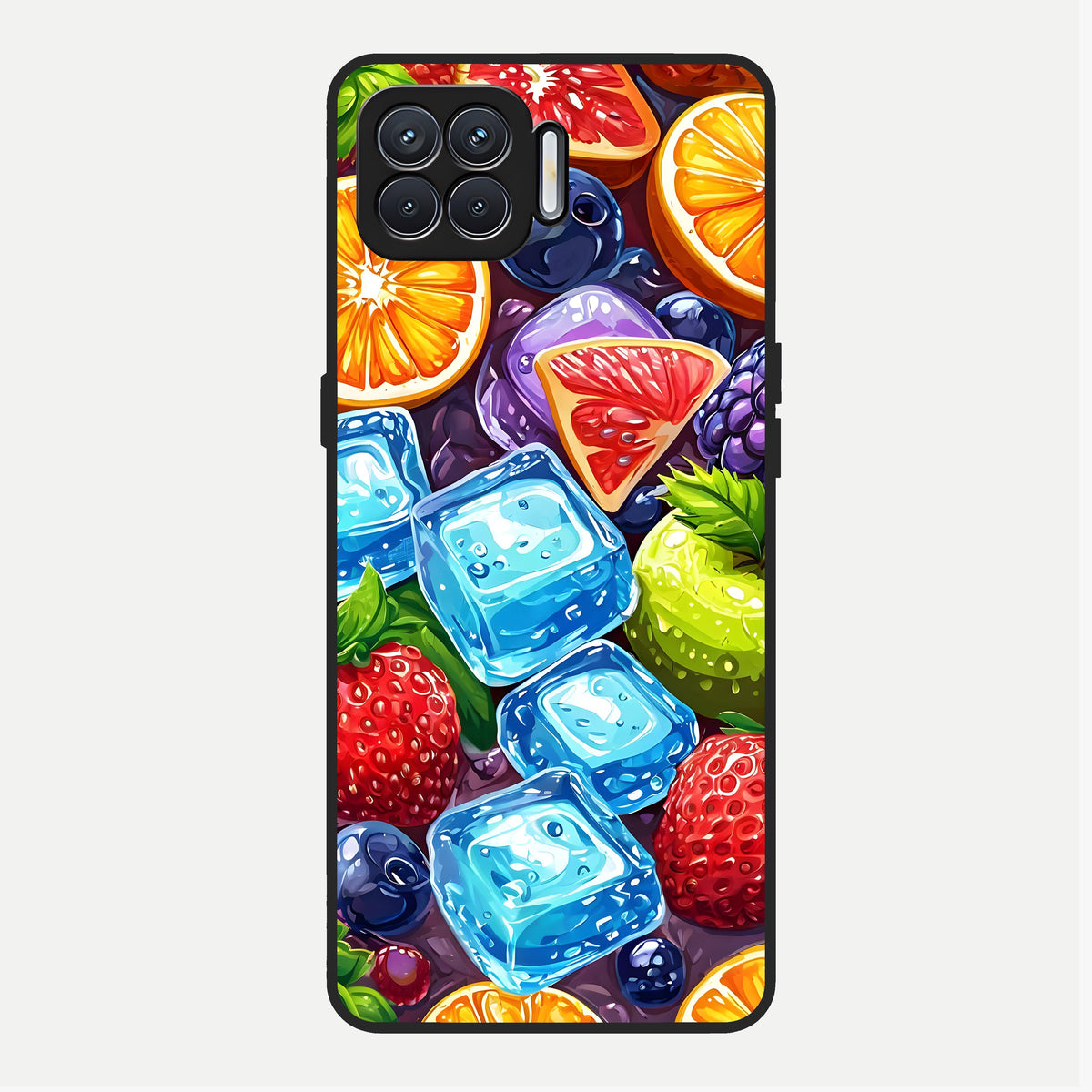  Colorful Fruits with Ice Glass Case For Oppo F17 back cover – full design glossy printed glass finish